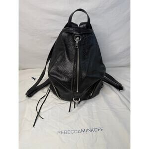 New Rebecca Minkoff Large Julian Backpack Black Pebbled Leather Silver Hardware